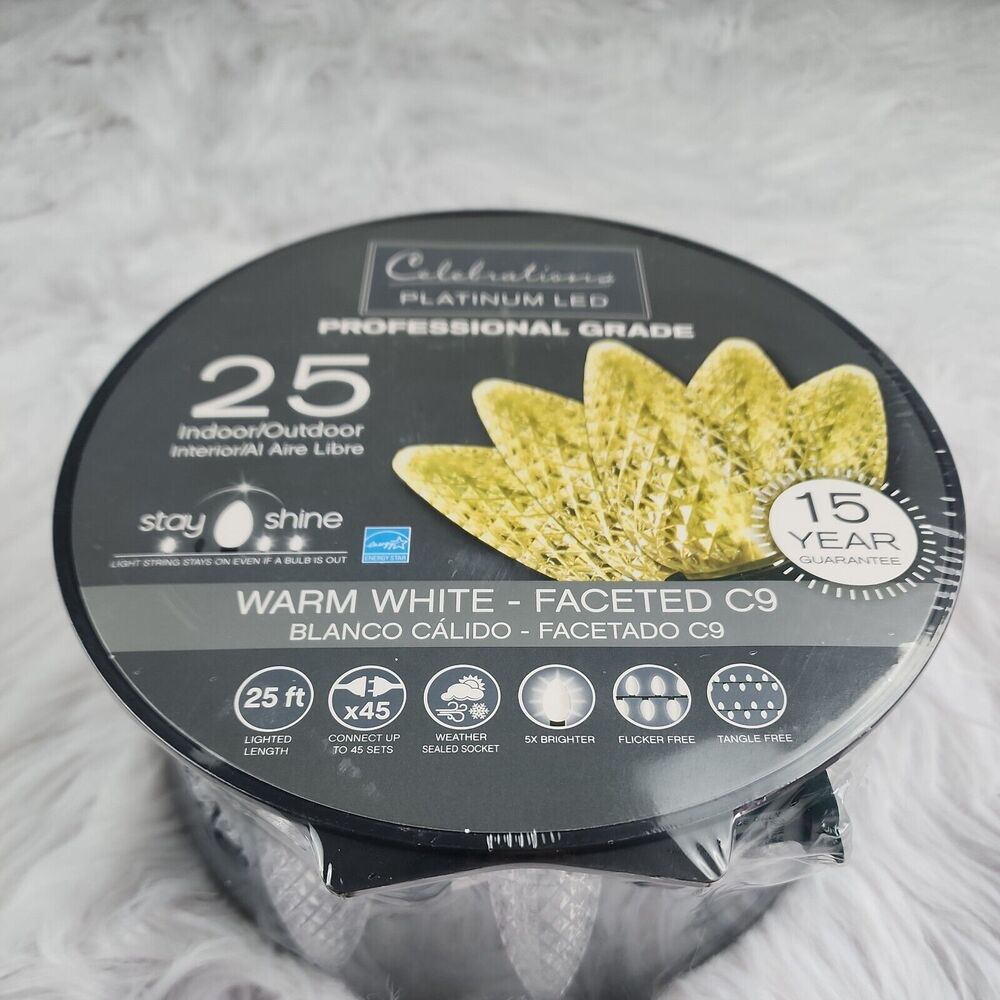 25 LED Faceted C9 Indoor Outdoor Celebrations Warm White Party String Lights